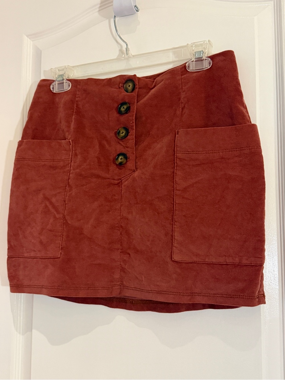 BDG Rust-Red Button Front Mini Skirt